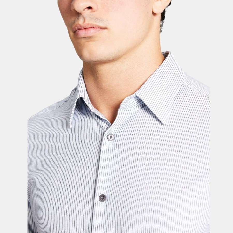 Men Theory Outlet | Tailored Shirt In Striped Structure Knit Eclipse/Olympic