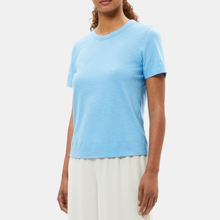 Women Theory Outlet | Short-Sleeve Tee In Slub Cotton Oasis