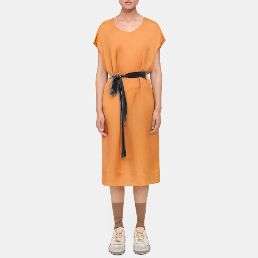 Women Theory Outlet | Belted Dress In Silk-Cupro Soft Amber