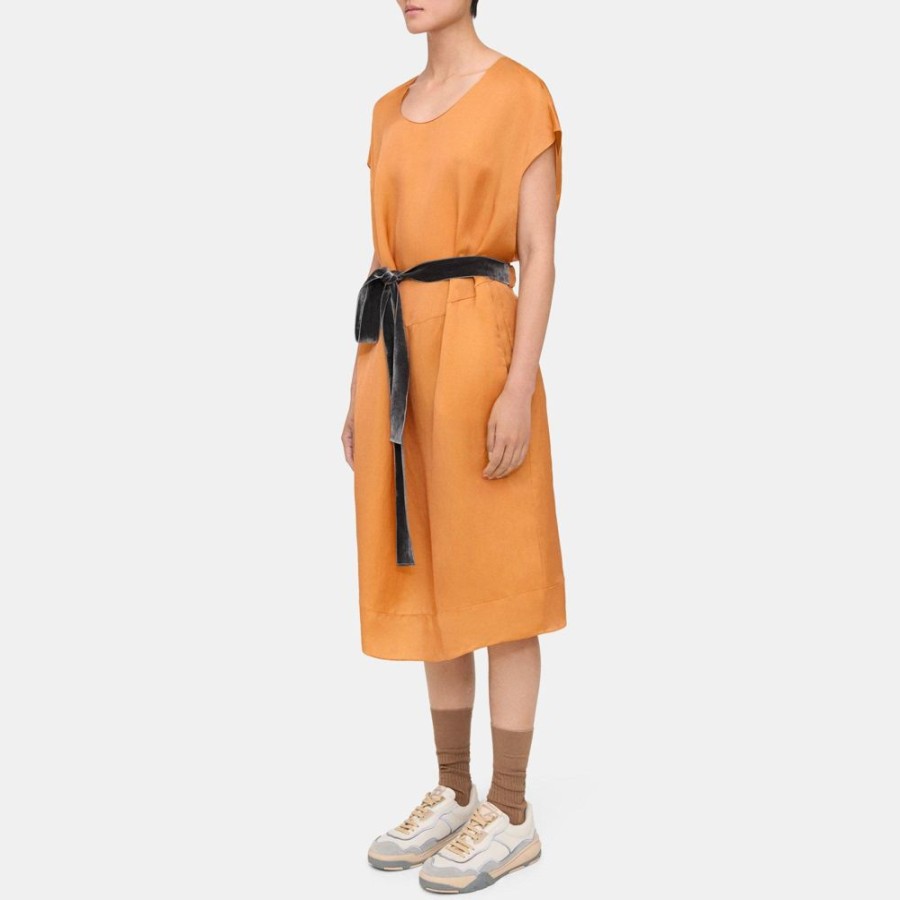 Women Theory Outlet | Belted Dress In Silk-Cupro Soft Amber