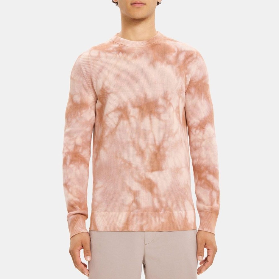 Men Theory Outlet | Ribbed Crewneck Sweater In Tie-Dyed Cotton Rose Dust/Burlwood