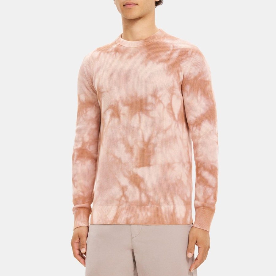 Men Theory Outlet | Ribbed Crewneck Sweater In Tie-Dyed Cotton Rose Dust/Burlwood