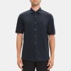 Men Theory Outlet | Standard-Fit Short-Sleeve Shirt In Slub Cotton Eclipse