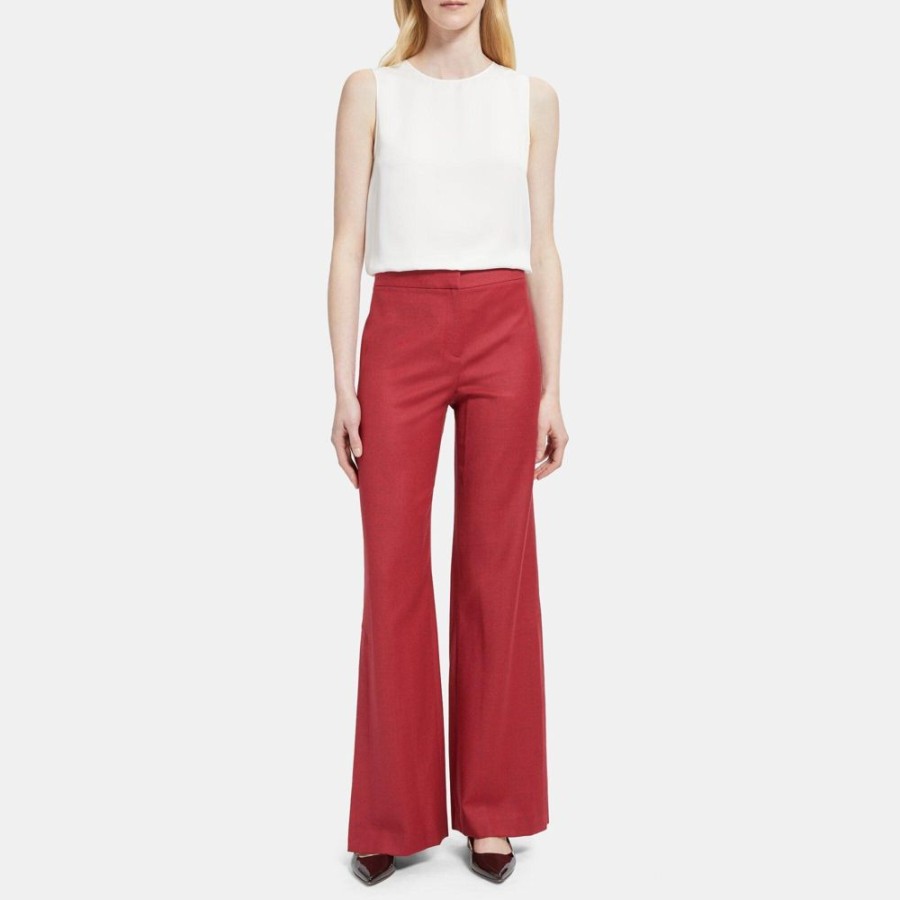 Women Theory Outlet | Slit Hem Pant In Wool Flannel Pink Ruby Melange