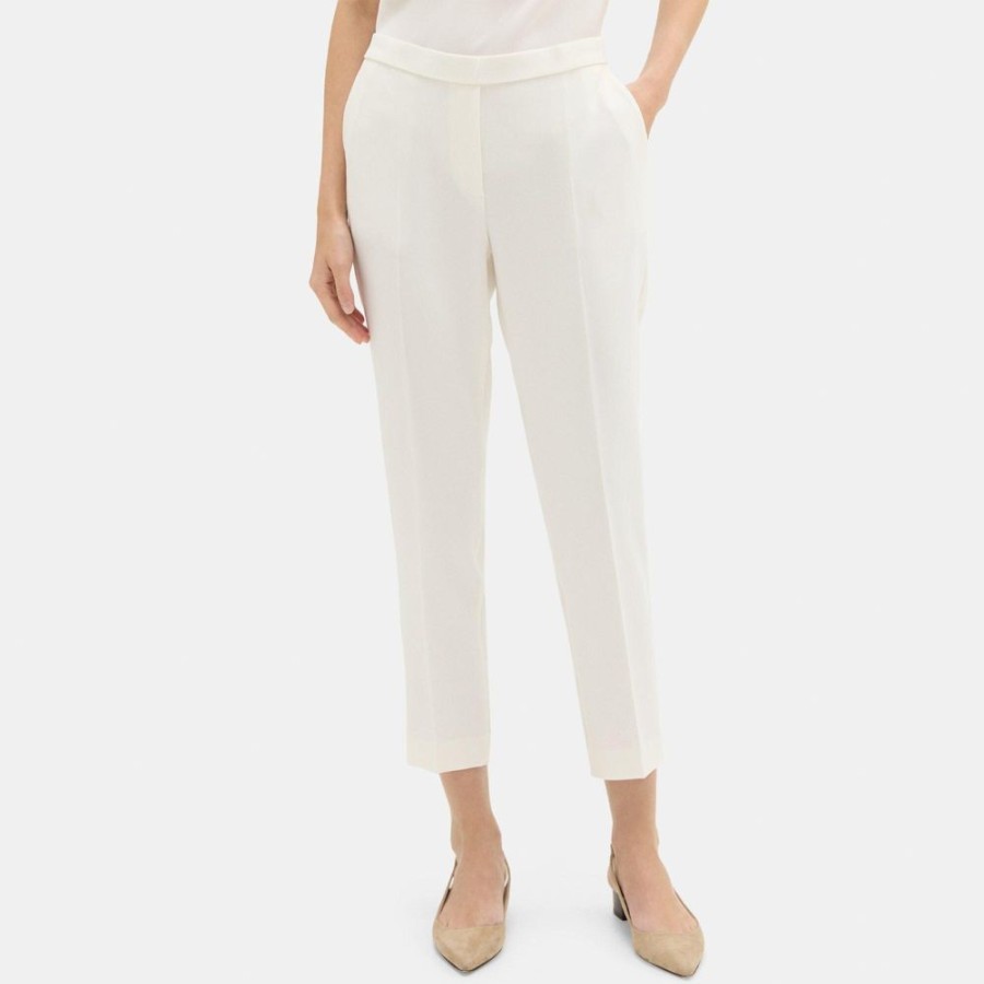 Women Theory Outlet | Cropped Slim Pull-On Pant In Crepe Ivory