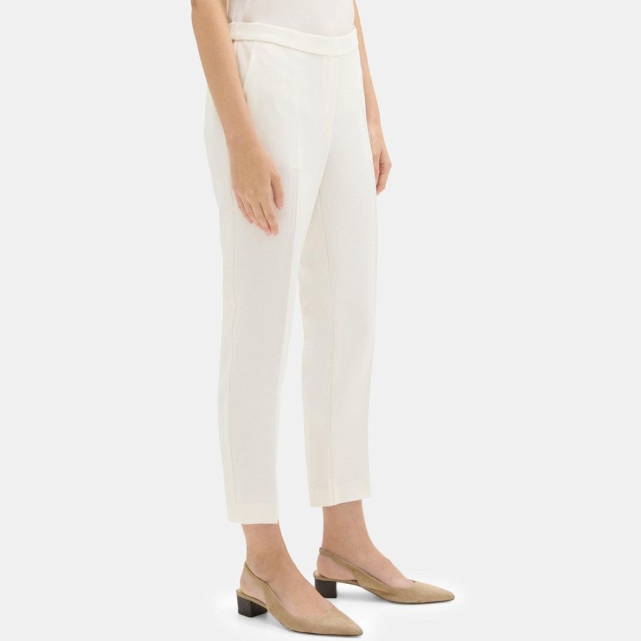 Women Theory Outlet | Cropped Slim Pull-On Pant In Crepe Ivory