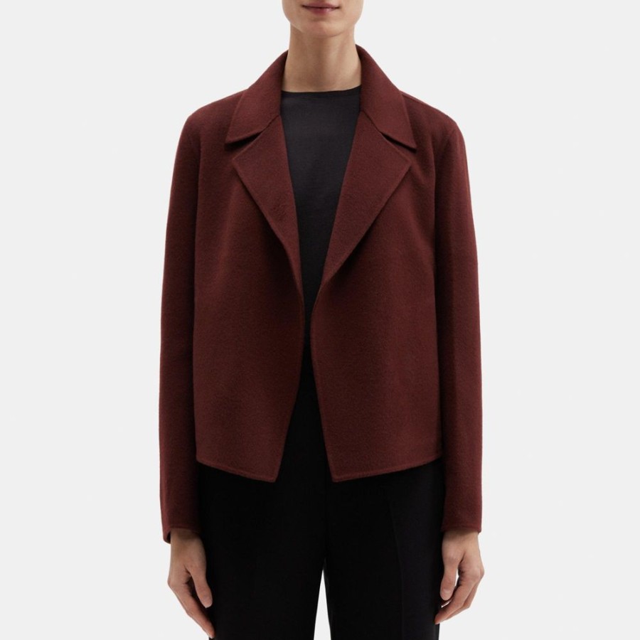 Women Theory Outlet | Cropped Open Front Jacket In Double-Face Wool-Cashmere Cabernet