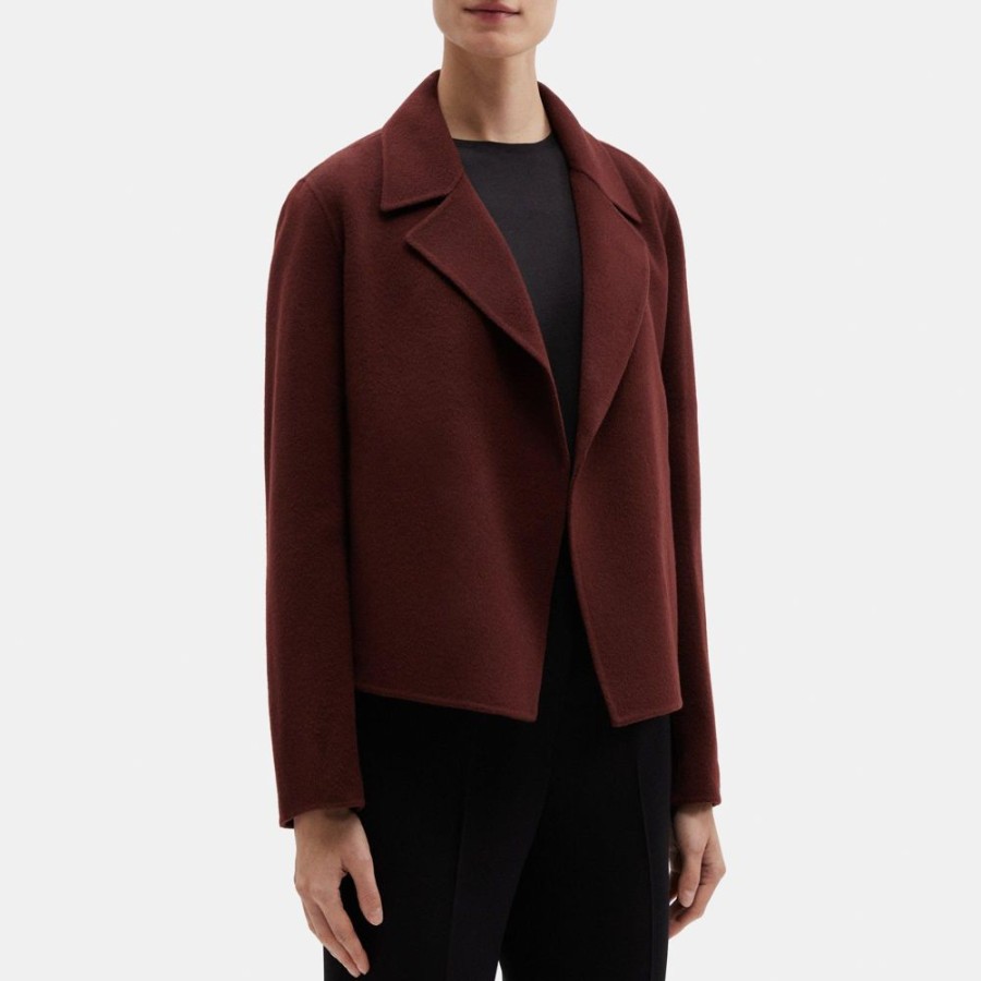 Women Theory Outlet | Cropped Open Front Jacket In Double-Face Wool-Cashmere Cabernet