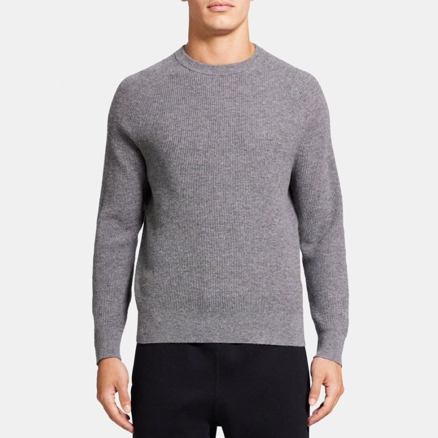 Men Theory Outlet | Crewneck Sweater In Wool-Cashmere Medium Grey Melange