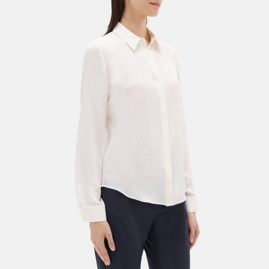 Women Theory Outlet | Tailored Shirt In Silk Georgette Ivory