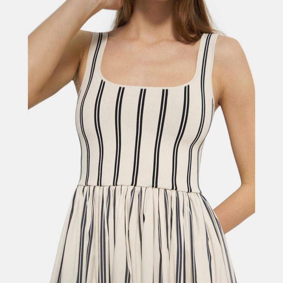 Women Theory Outlet | Sleeveless Dress In Striped Stretch Knit Multi