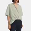 Women Theory Outlet | Twist Short-Sleeve Shirt In Cotton Melange Mist Green