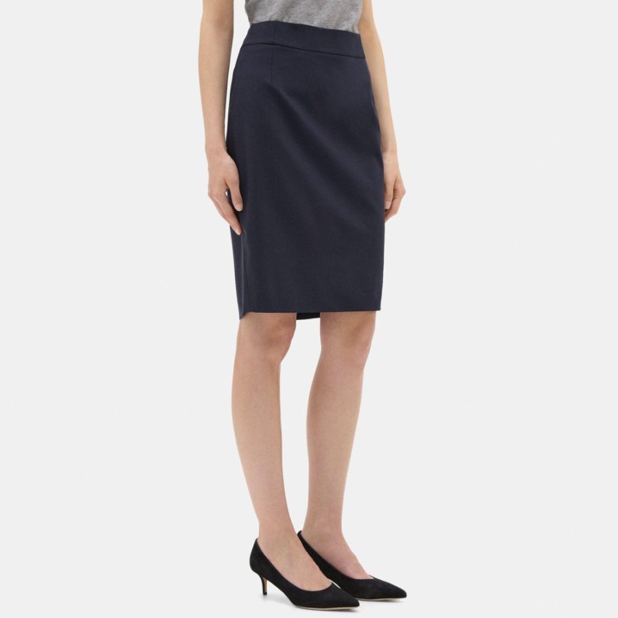 Women Theory Outlet | Pencil Skirt In Sevona Stretch Wool Navy