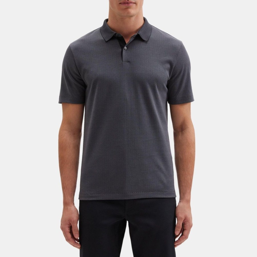 Men Theory Outlet | Standard Polo In Cotton-Blend Jacquard Pestle/Black