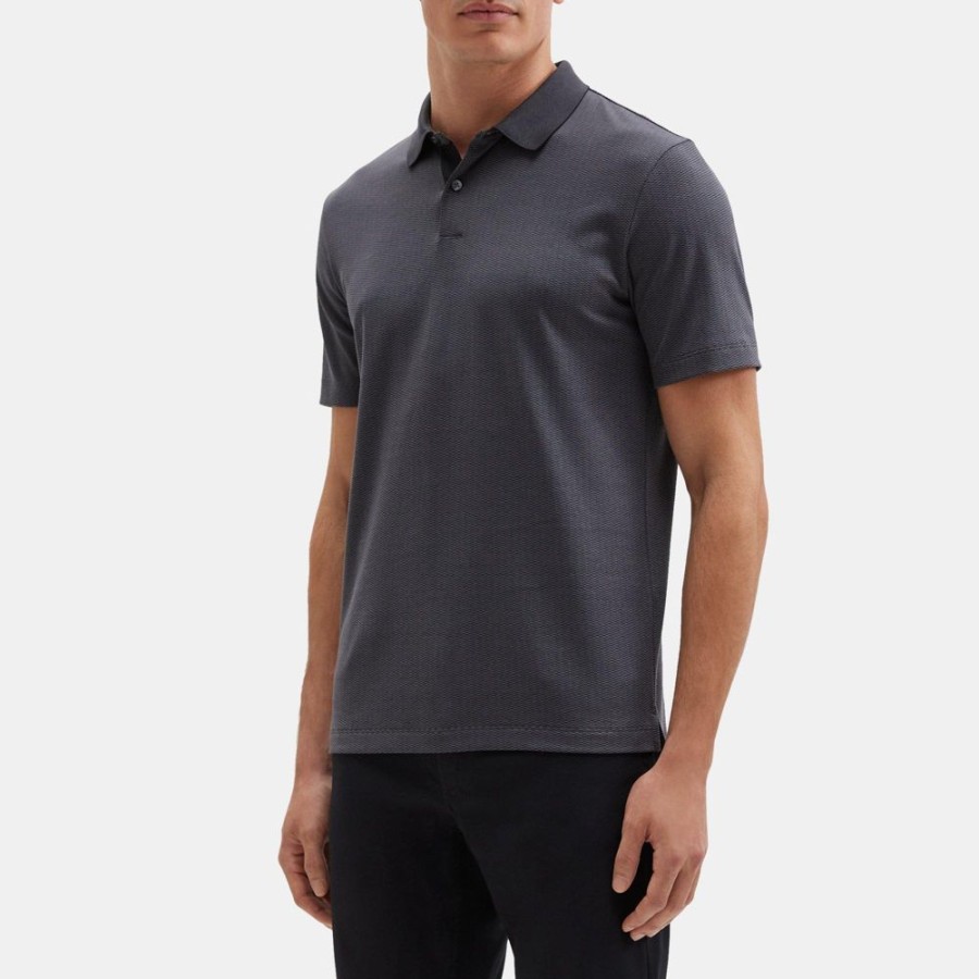 Men Theory Outlet | Standard Polo In Cotton-Blend Jacquard Pestle/Black