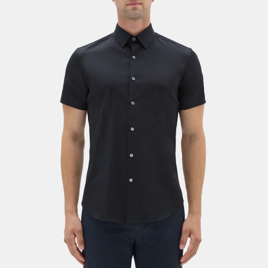 Men Theory Outlet | Tailored Short-Sleeve Shirt In Stretch Cotton Black