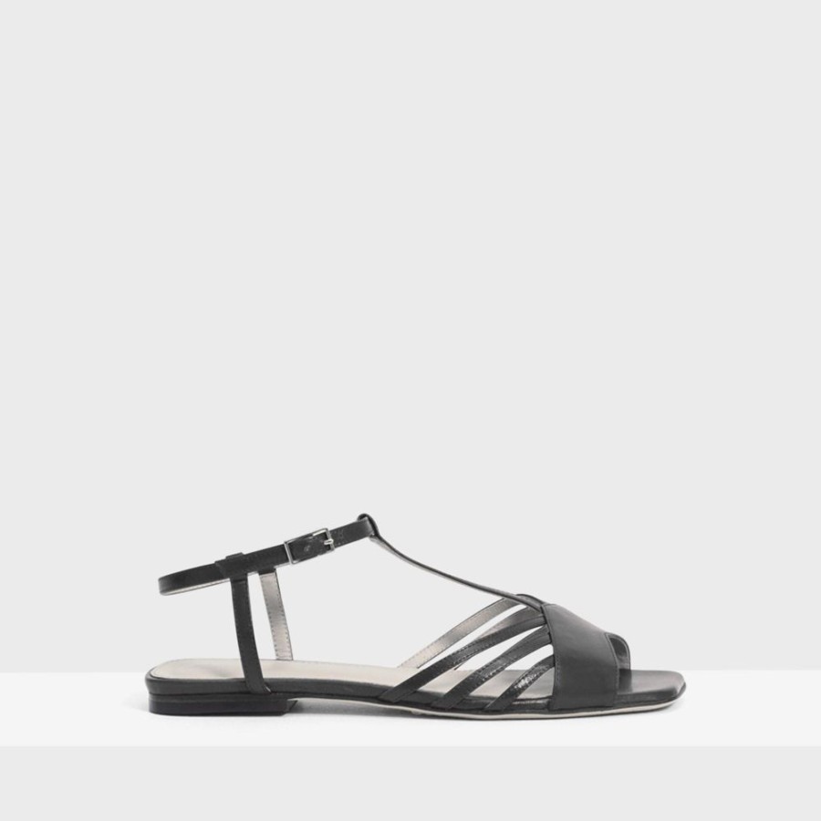 Women Theory Outlet | V Strap Sandal In Leather Black