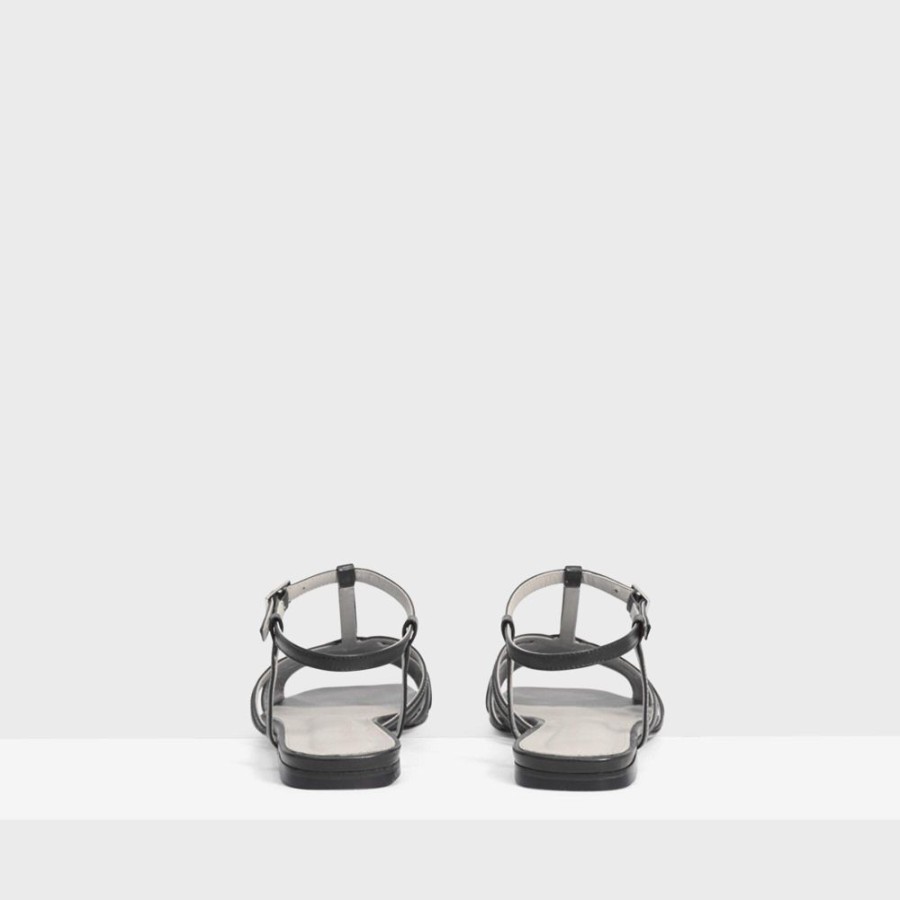 Women Theory Outlet | V Strap Sandal In Leather Black