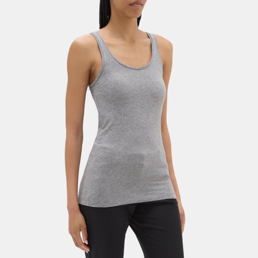 Women Theory Outlet | Scoop-Neck Tank In Stretch Cotton Medium Heather