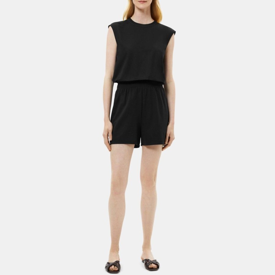 Women Theory Outlet | Dolman Sleeve Romper In Drapey Pique Black