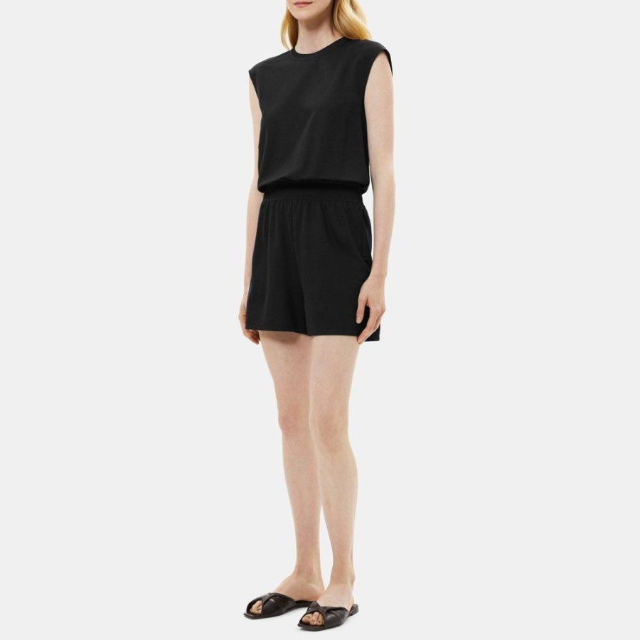 Women Theory Outlet | Dolman Sleeve Romper In Drapey Pique Black