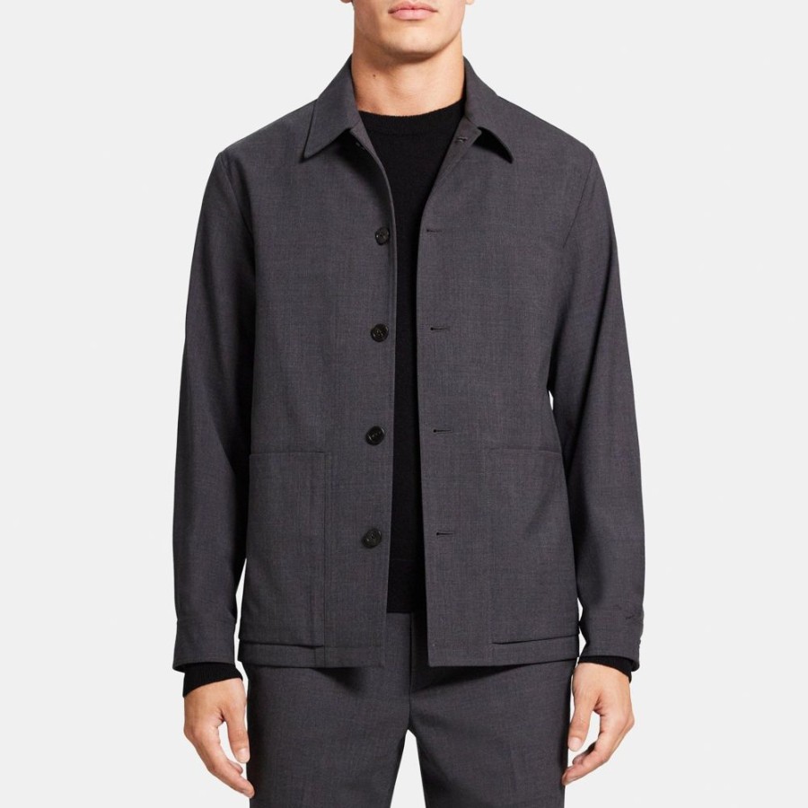 Men Theory Outlet | Shirt Jacket In Wool Blend Twill Pestle Melange