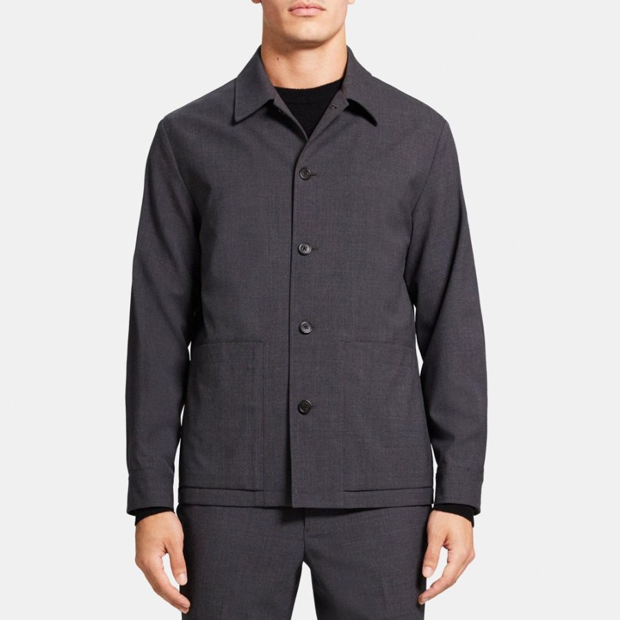 Men Theory Outlet | Shirt Jacket In Wool Blend Twill Pestle Melange