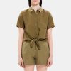 Women Theory Outlet | Tie-Front Shirt In Linen-Tencel Burnt Olive