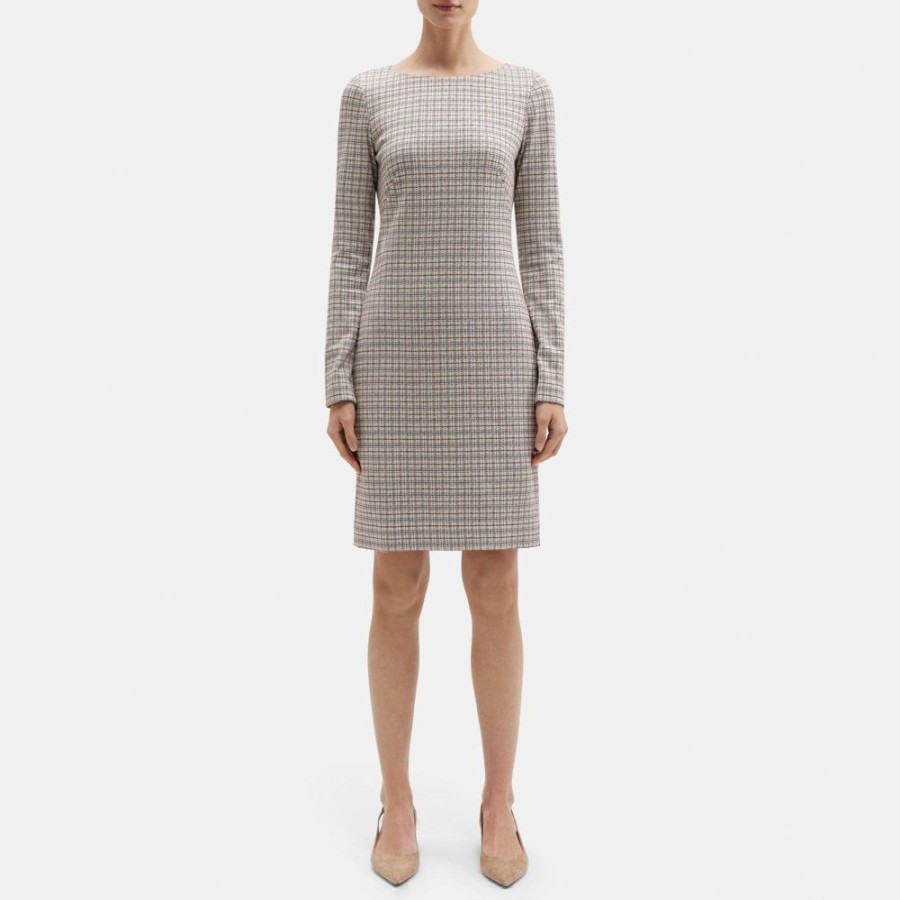 Women Theory Outlet | Long-Sleeve Sheath Dress In Plaid Knit Multi