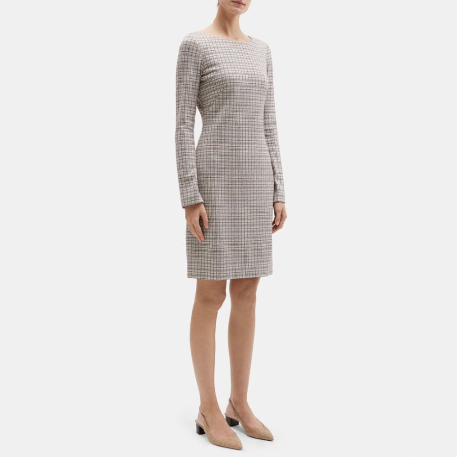 Women Theory Outlet | Long-Sleeve Sheath Dress In Plaid Knit Multi