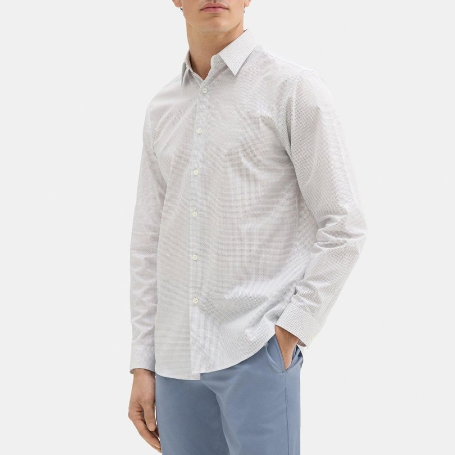 Men Theory Outlet | Standard-Fit Shirt In Polka Dot Cotton White/Eclipse