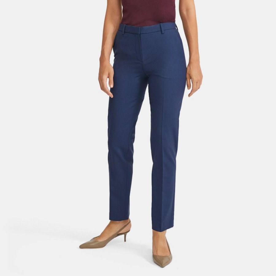 Women Theory Outlet | Slim Pant In Stretch Wool Sea Blue