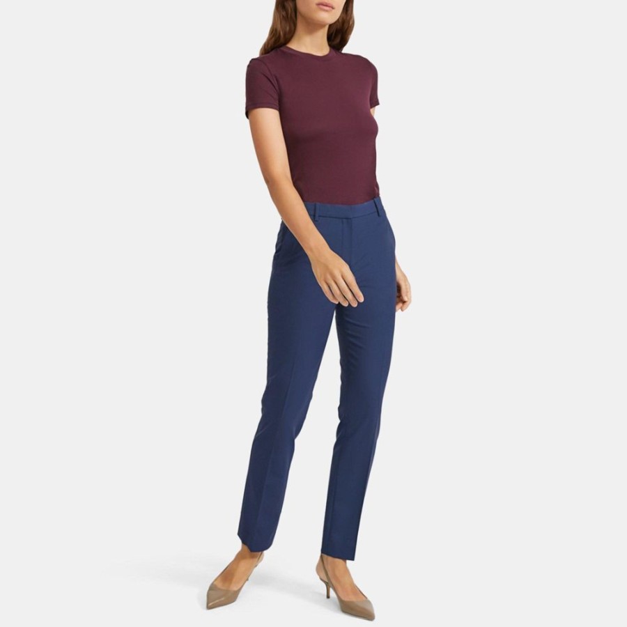 Women Theory Outlet | Slim Pant In Stretch Wool Sea Blue