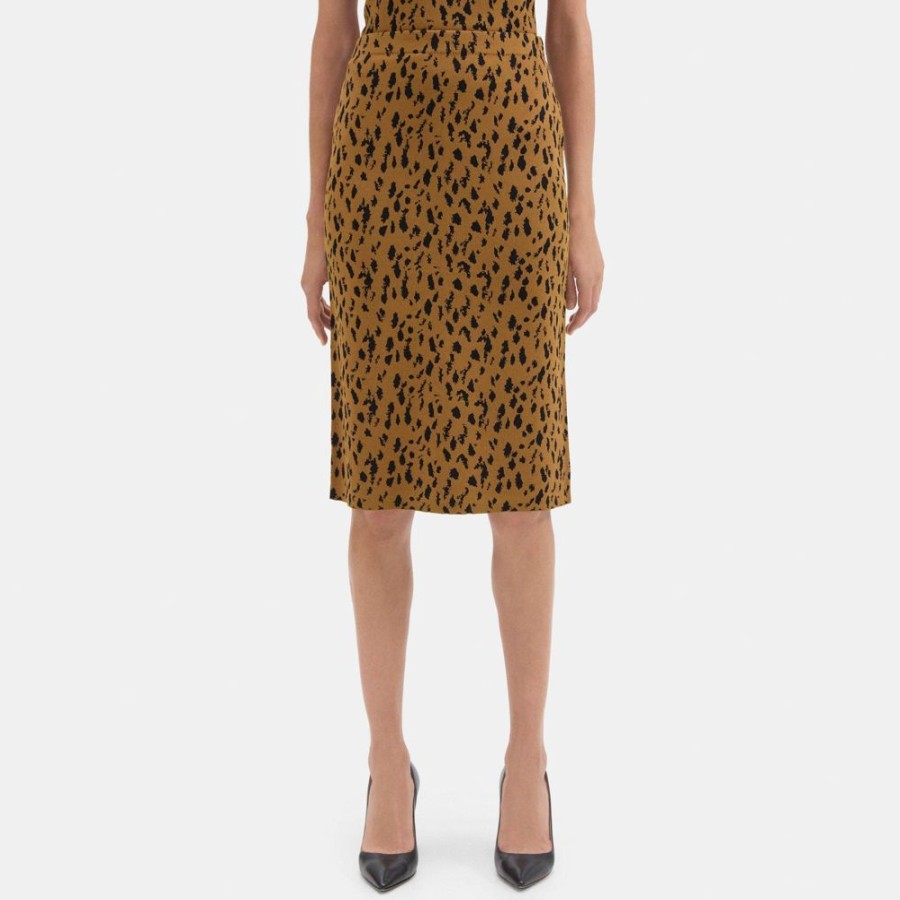 Women Theory Outlet | Jacquard Pencil Skirt In Compact Stretch Knit Camel/Black