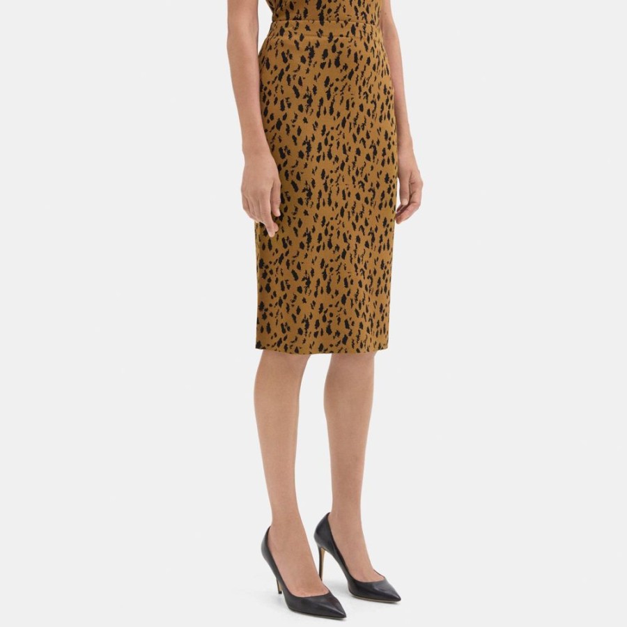 Women Theory Outlet | Jacquard Pencil Skirt In Compact Stretch Knit Camel/Black