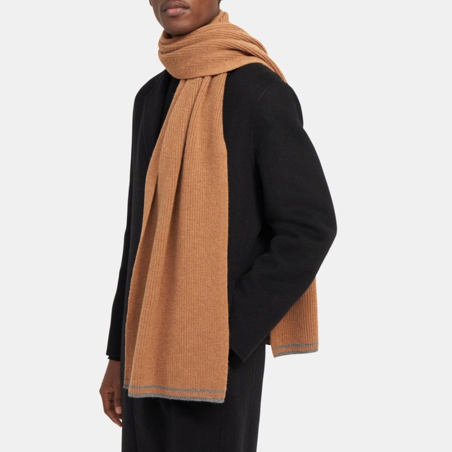 Men Theory Outlet | Tipped Scarf In Cashmere Hazel/Charcoal