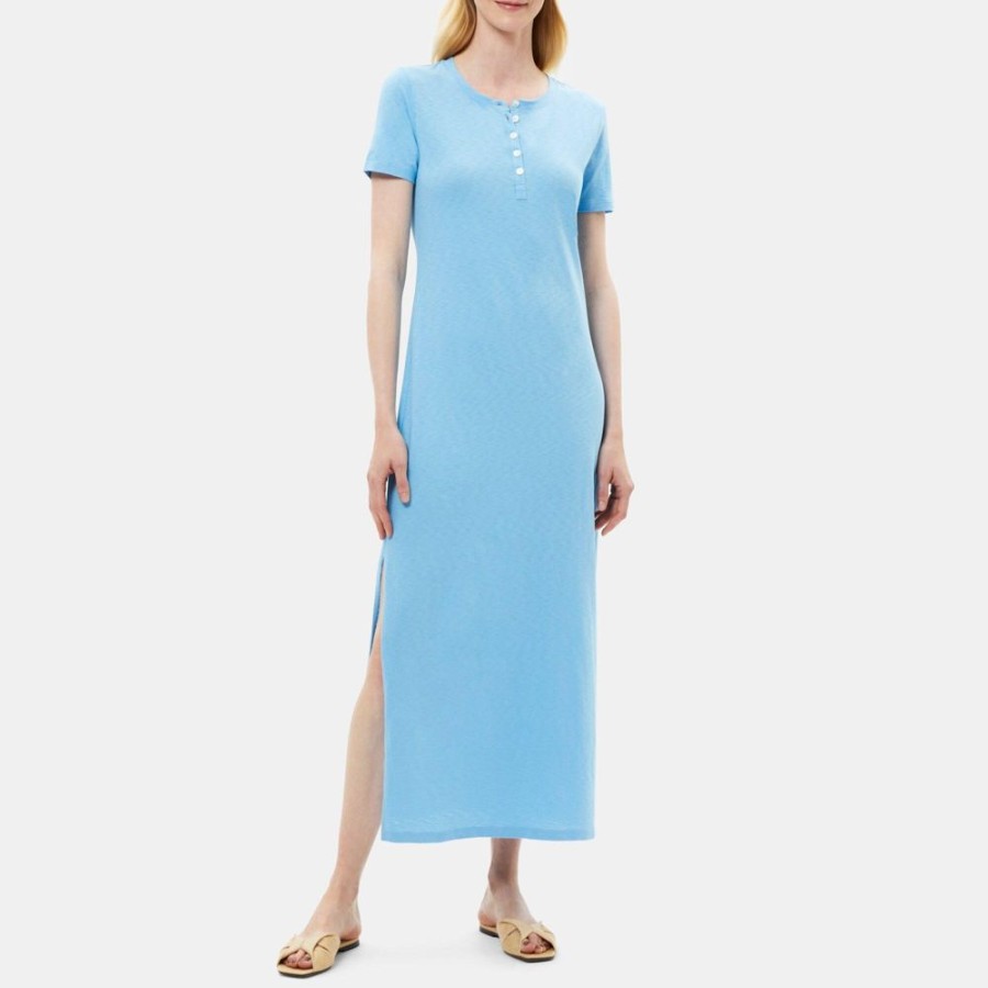 Women Theory Outlet | Henley Maxi Dress In Slub Cotton Oasis