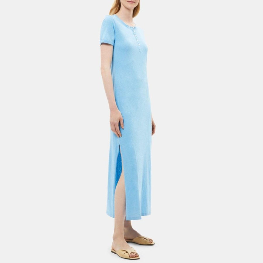 Women Theory Outlet | Henley Maxi Dress In Slub Cotton Oasis