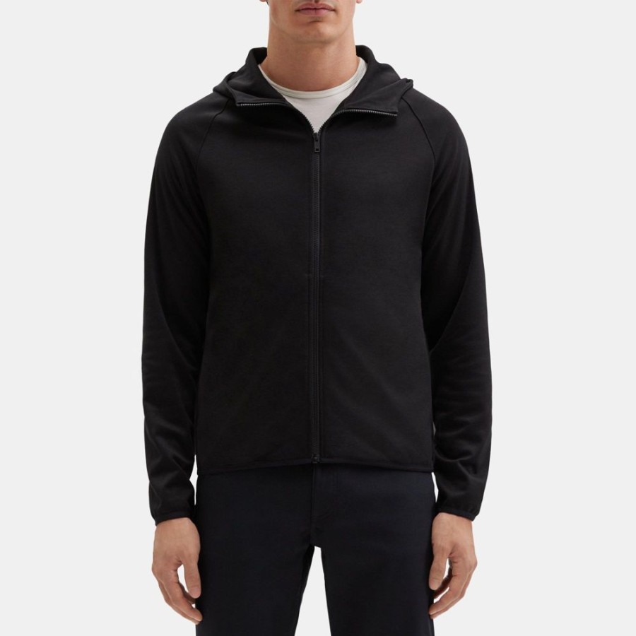 Men Theory Outlet | Hooded Zip-Up Jacket In Compact Pique Black