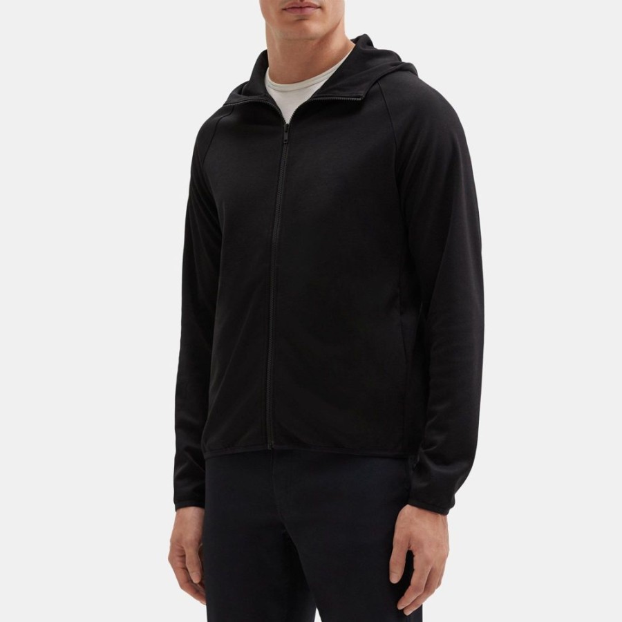 Men Theory Outlet | Hooded Zip-Up Jacket In Compact Pique Black