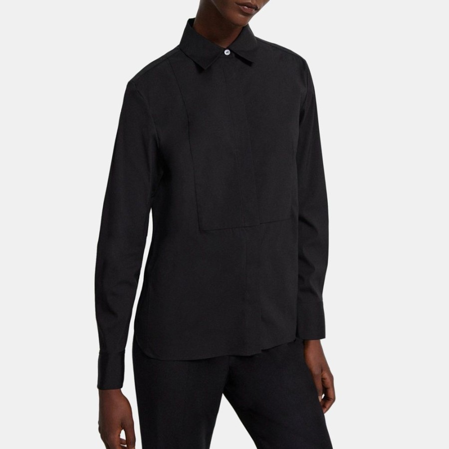 Women Theory Outlet | Tuxedo Shirt In Stretch Cotton Black