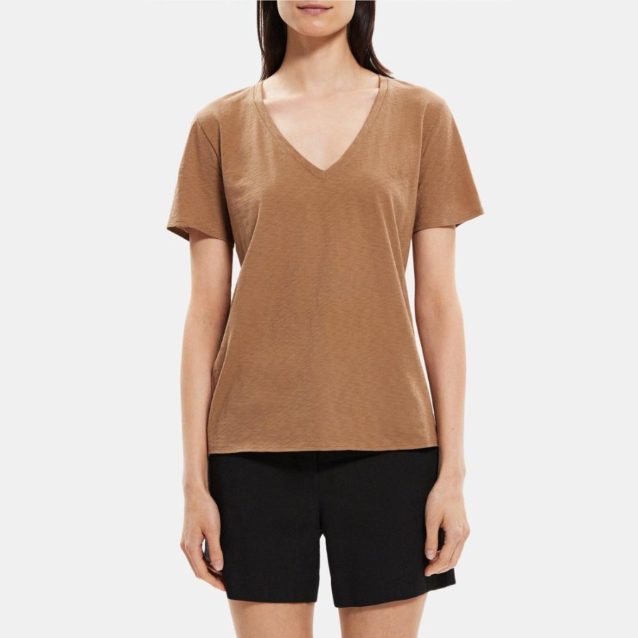 Women Theory Outlet | V-Neck Tee In Slub Cotton