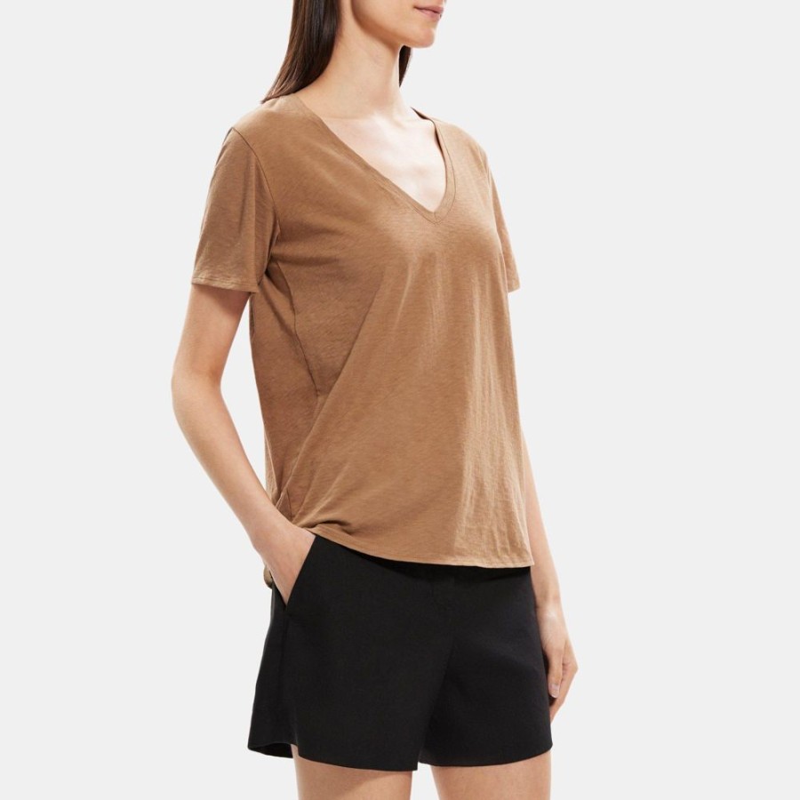 Women Theory Outlet | V-Neck Tee In Slub Cotton