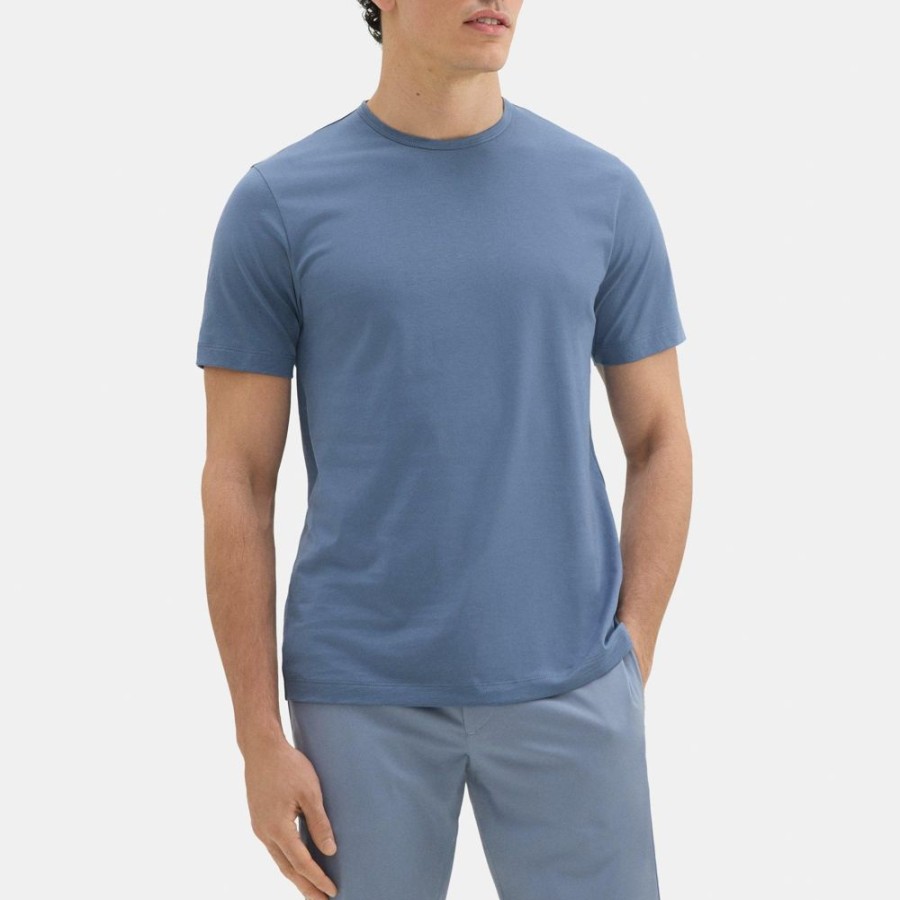 Men Theory Outlet | Short-Sleeve Crewneck Tee In Luxe Cotton Graphite Blue