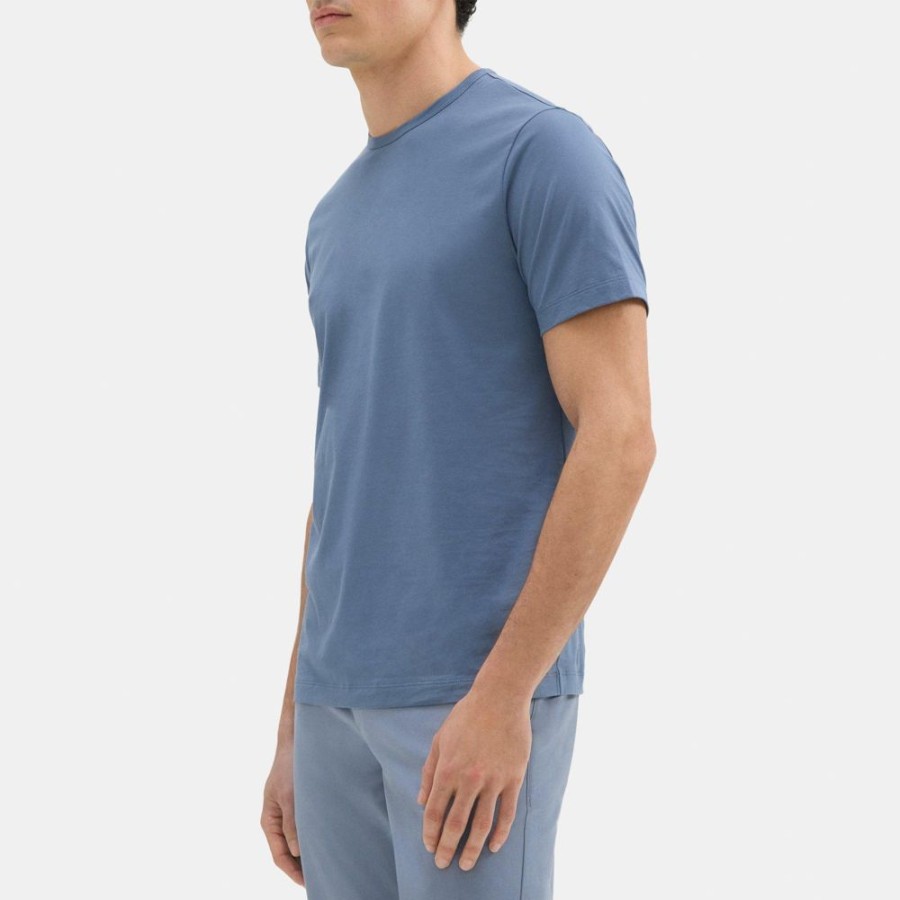 Men Theory Outlet | Short-Sleeve Crewneck Tee In Luxe Cotton Graphite Blue