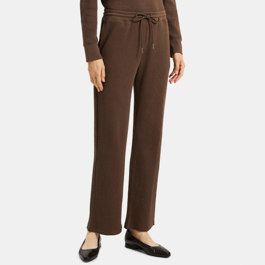 Women Theory Outlet | Easy Sweatpant In Waffle Knit Cotton Brownstone