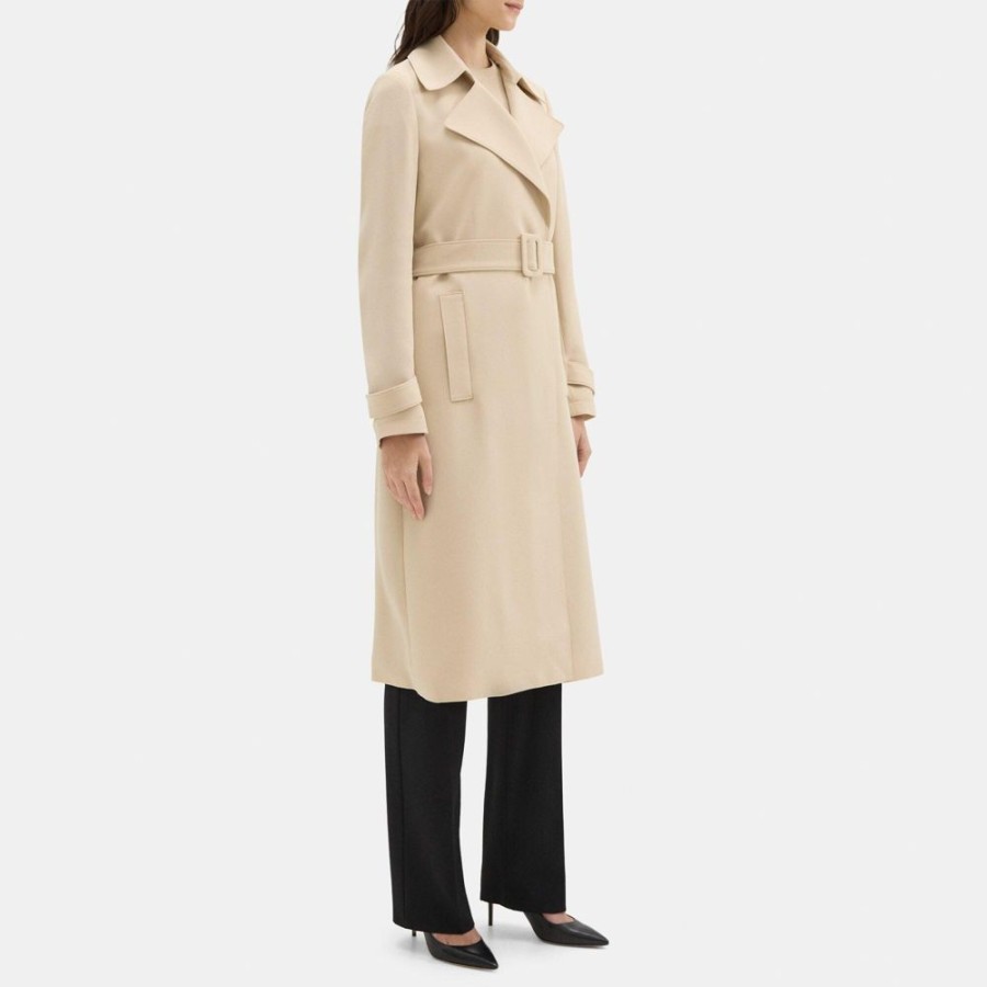 Women Theory Outlet | Relaxed Trench Coat In Crepe Warm Khaki