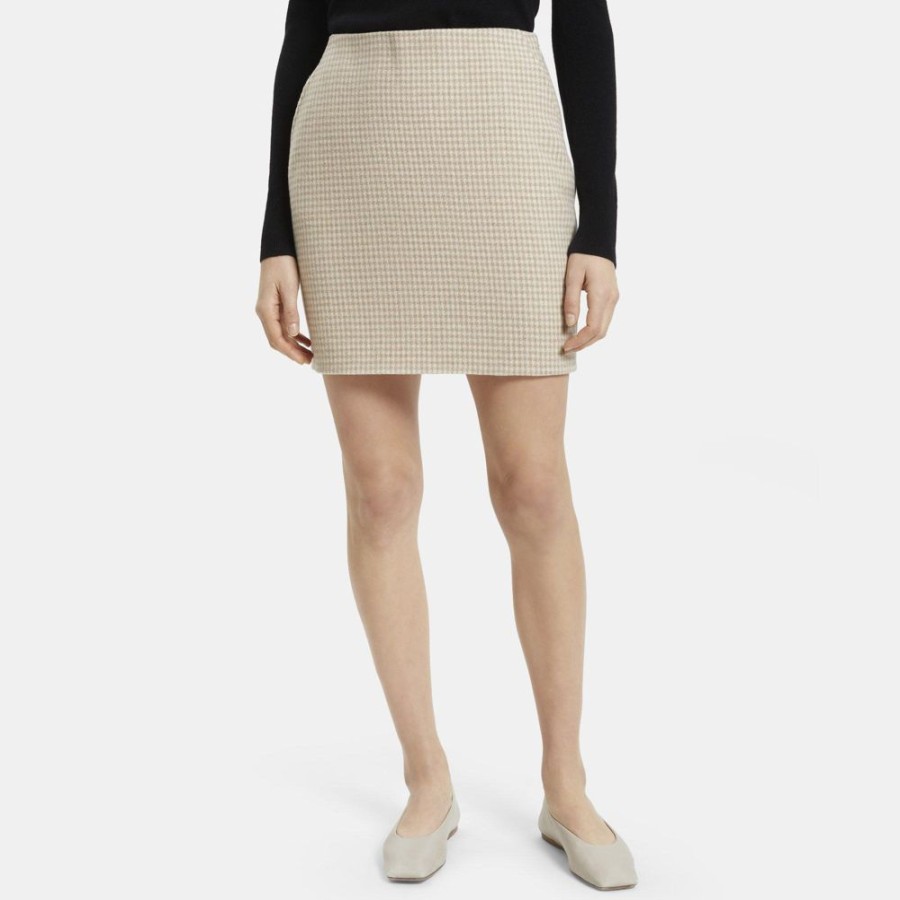 Women Theory Outlet | Mini Pencil Skirt In Wool-Cashmere Beige Multi