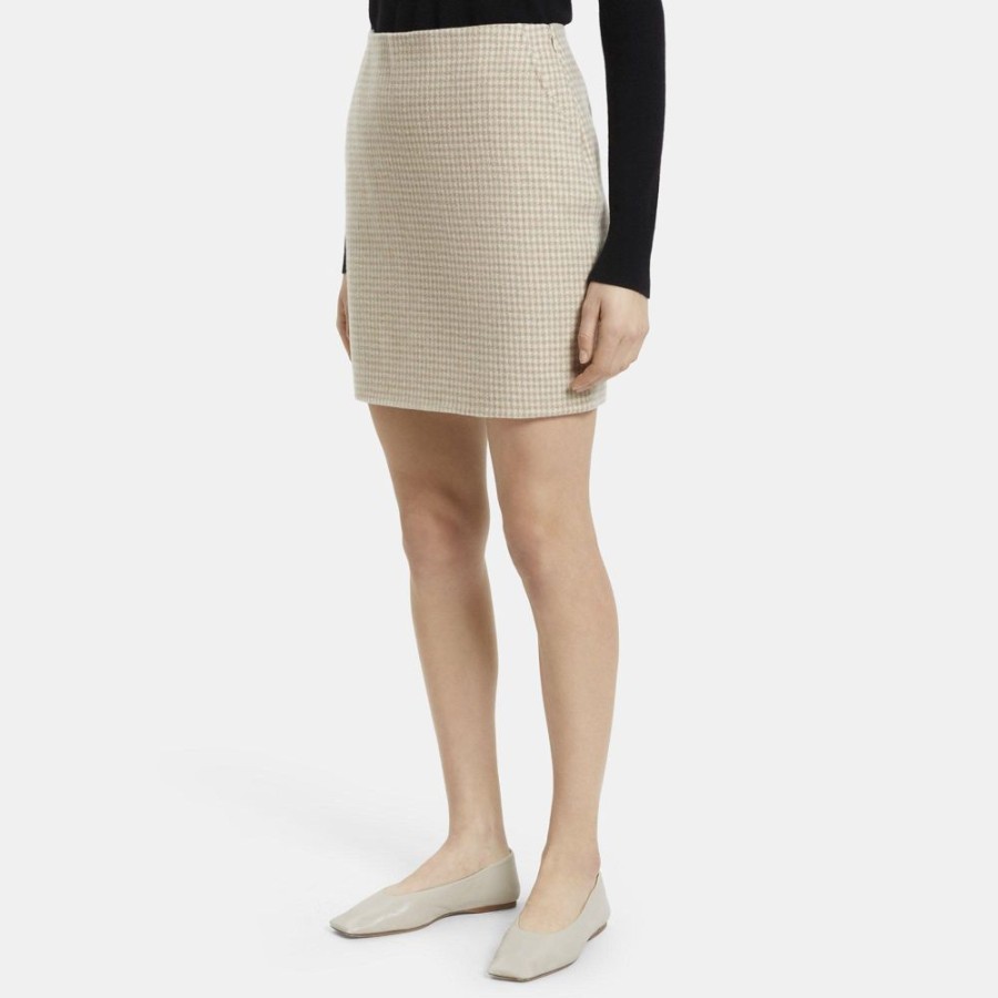 Women Theory Outlet | Mini Pencil Skirt In Wool-Cashmere Beige Multi