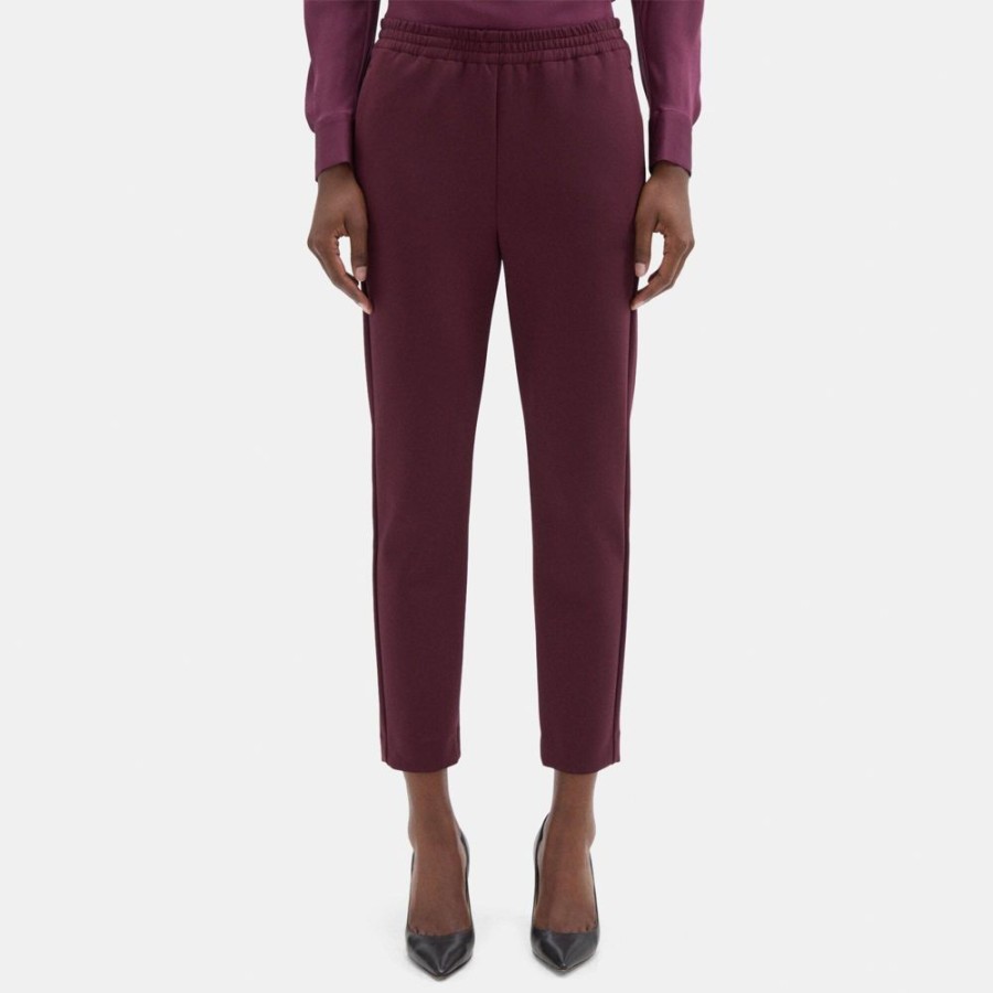 Women Theory Outlet | Tapered Pant In Tech Knit Burgundy